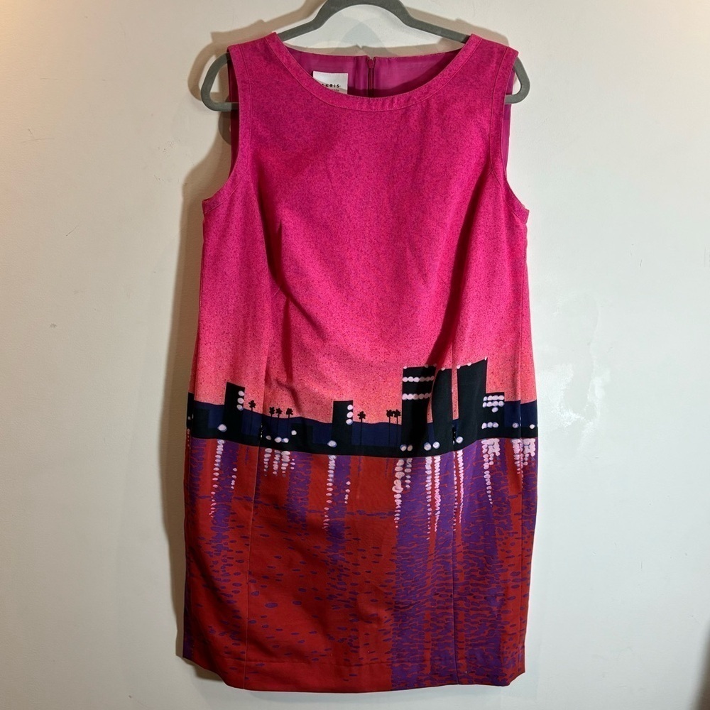 AKRIS PUNTO Sz 14 Sunset City Crew Neck Lined Pockets Over the Knee Zipper Dress - Picture 2 of 8